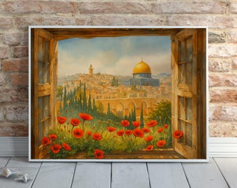 Poster Print, Islamic Wall Art, Palestine Decor, Muslim Gift, Horizontal Dome of the Rock
