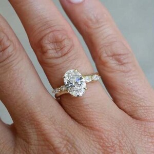 2CT Oval Cut Moissanite Engagement Ring With Marquise Diamond Ring Wedding Ring 14kt Gold Ring ,Anniversary Ring ,Gift Ring For Women