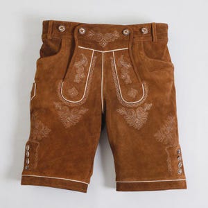 Brown Lederhosen for Men – Traditional Bavarian Style Oktoberfest Shorts, Leather Suspender Trousers
