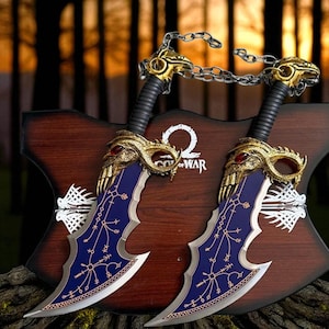 Handmade God of War Blades of Chaos Metal God of War Blades of Chaos Sword Twin Blade Kratos Metal Cosplay With Wall Plaque Christmas Gift