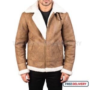 Distressed Brown Leather Bomber Jacket with Shearling Lining | Vintage Aviator B-3 Flight Coat for Men and Women