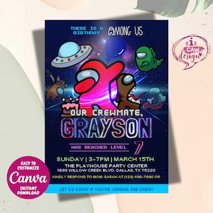 Among us invitation | Birthday Invitation | Kids Birthday Invitation | Among us Game invite | Digital Editable Personalized Canva Printable