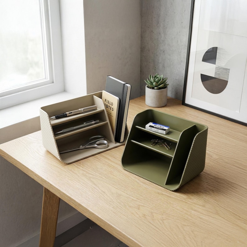 Modern Desk Organizer & Pen Holder, Ribbed Design Office Storage, Minimalist Desktop Caddy, Cute Stationery Stand for Home Office image 8