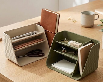 Modern Desk Organizer & Pen Holder, Ribbed Design Office Storage, Minimalist Desktop Caddy, Cute Stationery Stand for Home Office