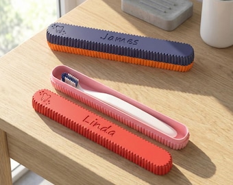 Personalized Travel Toothbrush Case, Custom Name Toothbrush Holder, Portable Dental Cover, Two-Tone Camping Bathroom Accessory, Kids Gift