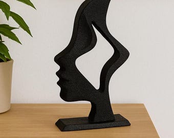 Modern Black Abstract Face Sculpture – Geometric Statue