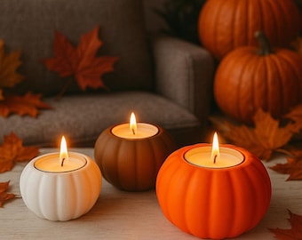 Pumpkin Tealight Candle Holder Set of 3 – Fall Home Decor, Autumn Table Decoration, Halloween Gift Idea, Housewarming Gift, Halloween Gift