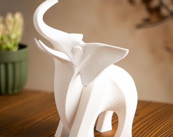Modern White Elephant Statue, Minimalist Decor Sculpture for Home, Office, Living Room, Shelf, Tabletop Art Figurine, Gift Ideas