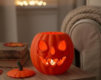 Jack-O'-Lantern Tealight Holder, Scary Face Pumpkin Candy Bowl, Halloween Decor