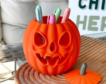 3D Printed Halloween Pumpkin Pen Holder, Candy Jar, Party Decor