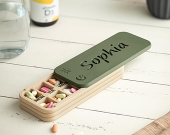 Personalized Weekly Pill Organizer with Custom Name, Travel Size 7 Day AM PM Pill Box, Cute Portable Medication Case for Purse