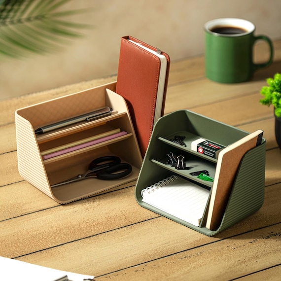 Modern Desk Organizer & Pen Holder, Ribbed Design Office Storage, Minimalist Desktop Caddy, Cute Stationery Stand for Home Office