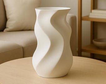 Jarrón moderno blanco ondulado, maceta decorativa minimalista, decoración para el hogar impresa en 3D