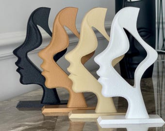 Set of 4 Modern Abstract Face Sculptures, Minimalist Geometric Art Statues for Home, Office, Shelf, Desk, Living Room Decor, Gift Ideas
