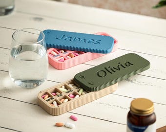 Personalized Weekly Pill Organizer with Custom Name, Travel Size 7 Day AM PM Pill Box with Lid, Cute Portable Medication Case for Purse