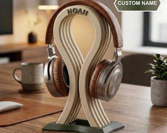 Personalized Headphone Stand, Custom Name Headset Holder, Gamer Desk Accessory, Unique Office Decor, Two-Tone Gaming Gift for Him