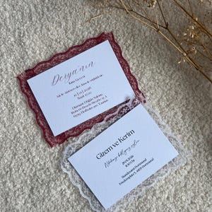 Einladungskarten mit Spitzendetail | Dantelli Davetiye A7 und A6 | Hochzeit, Verlobung, Henna, Babyhower, Geburtstag etc.