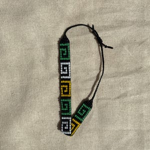 Handmade yellow green and white hand woven beaded bracelet | Colombian owned and made | Aztec boho unique style | Gifts for him and her |