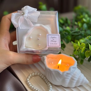 Personalized Seashell Candle Wedding Favor - Custom Beach Theme Candle, Bridal Shower Gift, Coastal Party Favor, Baby Shower Favor Gift