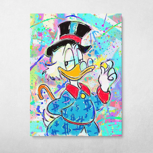 Scrooge McDuck Graffiti Canvas Wall Art, Colorful Money Pop Art Print, Luxury Cartoon Wall Decor, Urban Street Style Home Office Gift