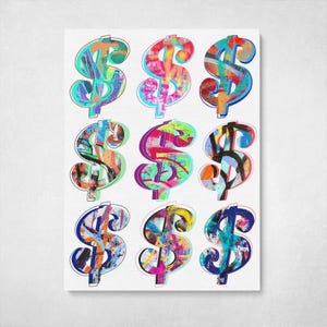 Dollar Sign Canvas Wall Art Colorful Pop Art Money Print Graffiti Style Modern Street Art Bold Dollar Symbols Luxury Office Home Decor