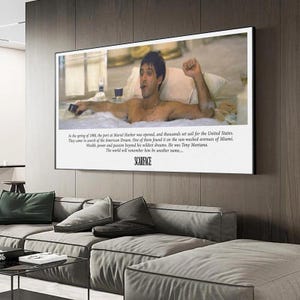 Scarface American Dream Canvas Wall Art Tony Montana Bathtub Scene Poster with Quote Luxury Gangster Decor for Office or Home