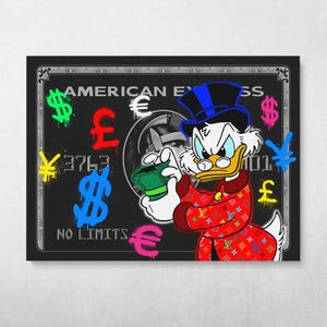 Scrooge McDuck Canvas Wall Art Pop Art Money Symbols Graffiti Rich Duck Modern Street Art Luxury Office Decor