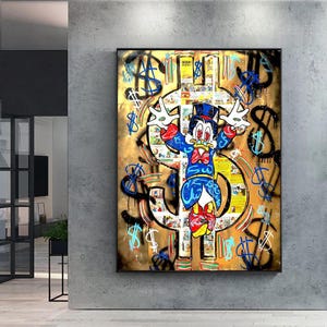 Donald Duck Love Geld Leinwand Gemälde Graffiti Wandkunst Bitcoin Bilder Druck und Poster Wandbild Dekoration Cuadros Geschenk