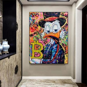 Moderne Bitcoin Graffiti Wand Kunst Poster Motivation Donald Duck Erfolg Prints Pop Street Art Büro Leinwand Gemälde Wohnkultur