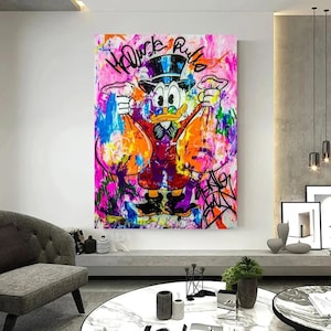 Graffiti Art Donald Duck Reiches Geld Leinwand Gemälde An Der Wand Kunst Bilder Poster Und Drucke Für Wohnzimmer Kinderzimmer Dekor Kunst
