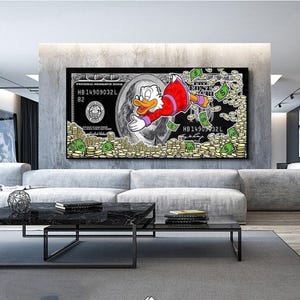 Moderne Donald Duck und Dollars Graffiti Monopoly Kunst Gemälde an der Wand Poster und Drucke Geld Abstrakte Dekorkunst