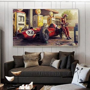 F1 Race Car Vintage Ferraris Car Poster Classic Racing Artwork Wall Art Canvas Painting For Home Decor