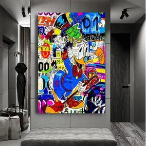 Donald Duck Rich Graffiti Alec Monopoly Kunst Leinwand Malerei Lustige Farbe Graffiti Wand Poster Dekor