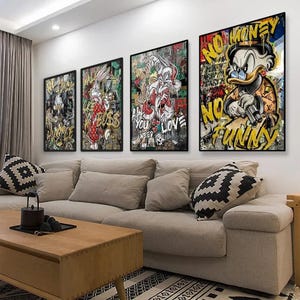 Alec Monopoly Donald Duck Zuhause Wohnzimmer Schlafzimmer Kunst Poster Straße Graffiti Kinderzimmer Wandbild Leinwand Hausdekor Wandkunst
