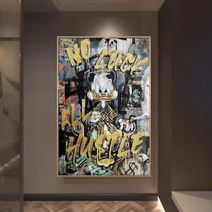 Donald Duck Hustle Graffiti Kunst Leinwand Poster und Drucke Disney Street Art Gemälde an der Wand Bilder Für Wohnzimmer