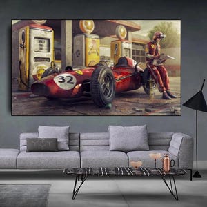 Vintage Car Ferraris Classic Racing F1 Race Car Artwork Wall Art Picture Print Canvas Painting Decoration Home Art