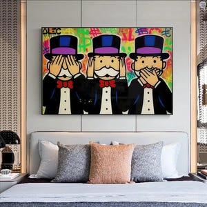 Alec Monopoly Rich No See No Hear Canvas Paintings on the Wall Art Posters and Prints Graffiti Art Picture Home Decoration Art