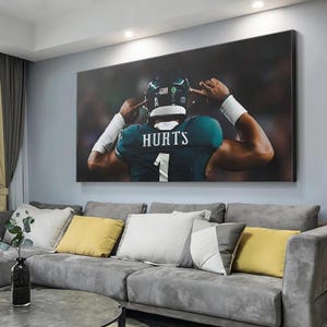 Jalen Hurts Canvas Wall Art Football Poster Philadelphia Eagles Decor for Man Cave or Sports Room
