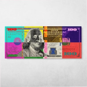 Hundred Dollar Bill Canvas Wall Art Pop Art Money Print Colorful Graffiti Style Benjamin Franklin Modern Street Art Luxury Home Decor