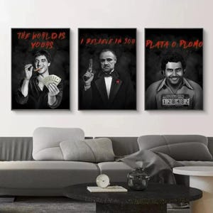 Mafia Bosses Portraits Scarface Escobar Corleone Godfather Canvas Wall Decor Motivational Posters Gangster Movie Home Art
