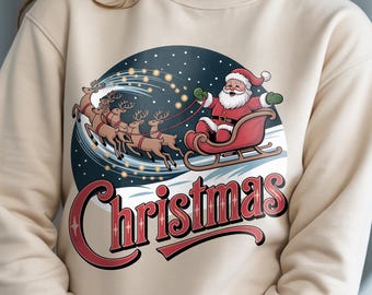 Trineo de Papá Noel PNG, diseño de sublimación de reno navideño, clipart digital navideño