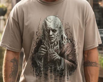 Vintage horror T-shirtontwerp: retro enge gezichten, png (digitale download)