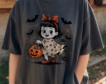 Chica de Halloween vintage PNG: Clipart retro de truco o trato (Descarga digital)