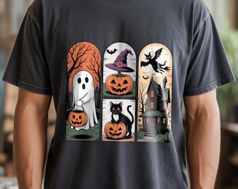 Halloween T-Shirt Designs: Spooky Ghost, Cat, Witch PNG (Digital Download)