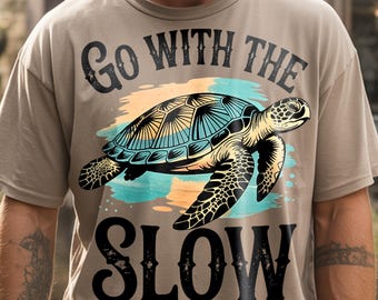 Sea Turtle PNG, Go With The Slow Quote, Beach Clipart (Digital Download)
