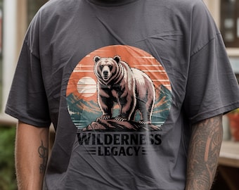 Wildnis Vermächtnis Bär PNG, Vintage Wildtier Illustration, Berg Sonnenuntergang Clipart, Outdoor Abenteuer T-Shirt Sublimation