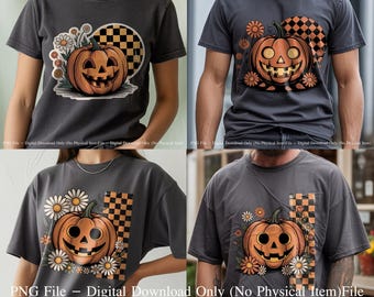 Retro Floral Pumpkin PNG | Halloween Clipart | Fall Shirt Design | Vintage Autumn Sublimation | Digital Download
