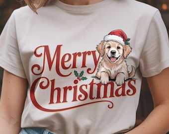 Golden Retriever Puppy Merry Christmas PNG: Santa Hat Dog Sublimation (Digital Download)