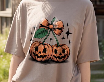 Vintage Halloween Clipart: Pumpkin Cherries PNG, Retro Jack O Lantern (Digital Download)