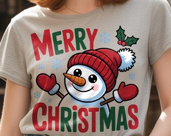 Merry Christmas Snowman PNG: Holiday Clipart, Shirt Sublimation (Digital Download)